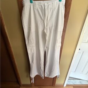 White linen blend Cargo Pants
